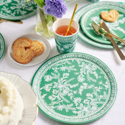Emerald Toile Paper Plates