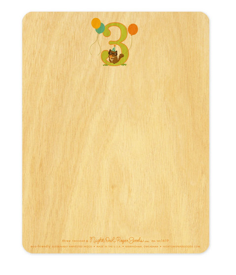 Three Raccoon Wooden Birthday Card