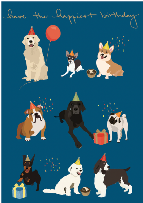 Nine Dogs With Hats Single Greeting Card