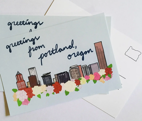 Rose Cityscape Skyline Portland Postcard Souvenir