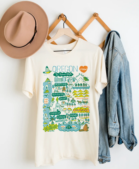 Oregon Boutique Map Art - Evergreen Adult Tee