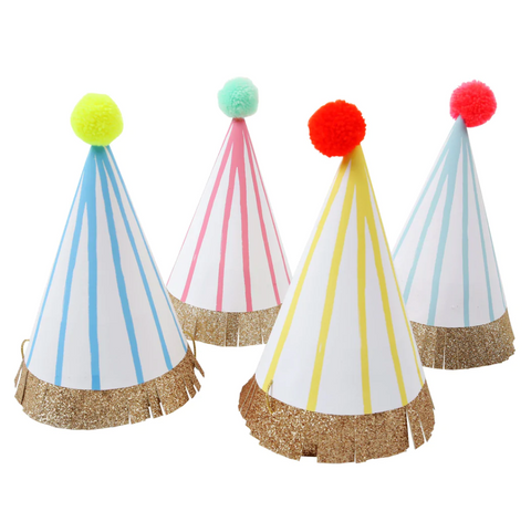 Stripe PomPom Party Hats
