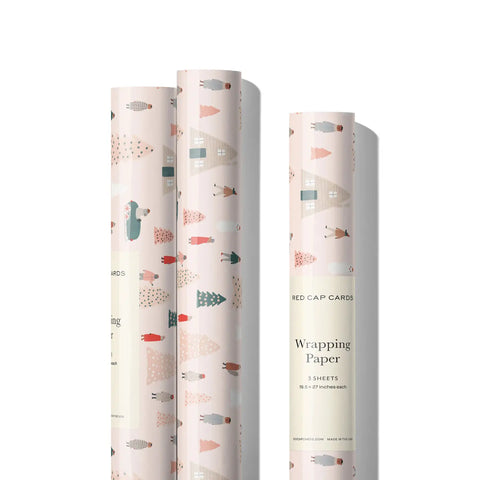 Pink Trees Holiday Wrapping Paper Roll of 3 Sheets