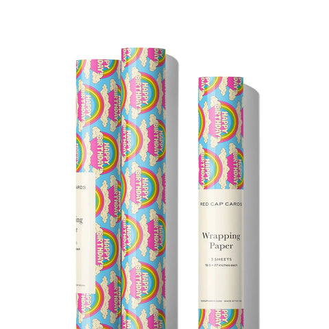 All over Happy Birthday Rainbows Wrapping Paper Roll of 3 Sheets