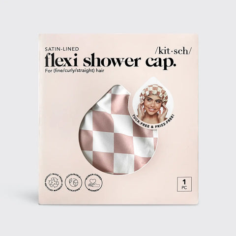 Satin Lined Checkered Shower Cap