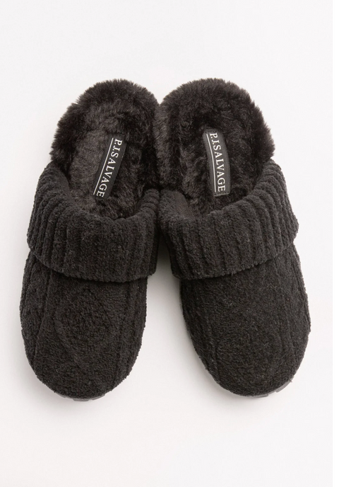 Black Cable Knit Slipper Slides