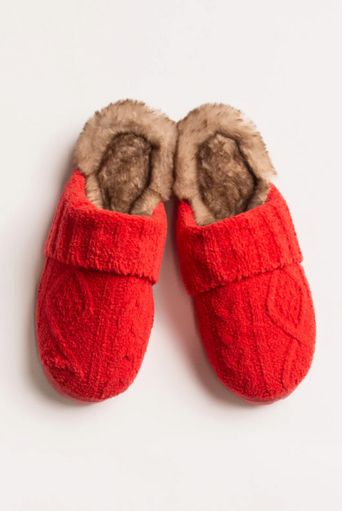 Red Cable Knit Slipper Slides