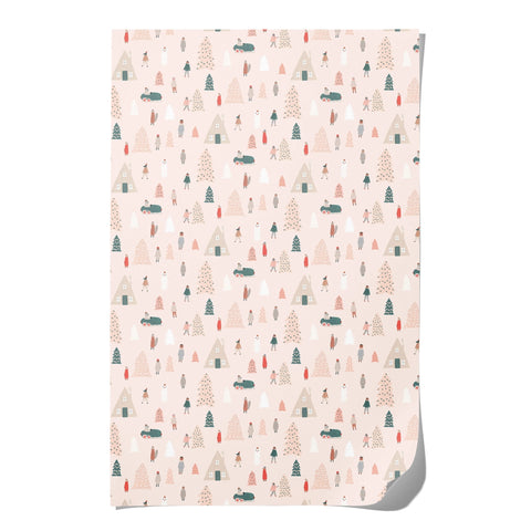 Pink Trees Holiday Wrapping Paper Roll of 3 Sheets