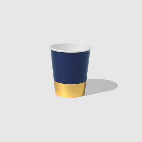 Navy Blue and Gold Dipped Paper Party Cups