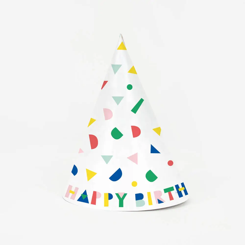 Happy Birthday Multicolor 8 Party Hats
