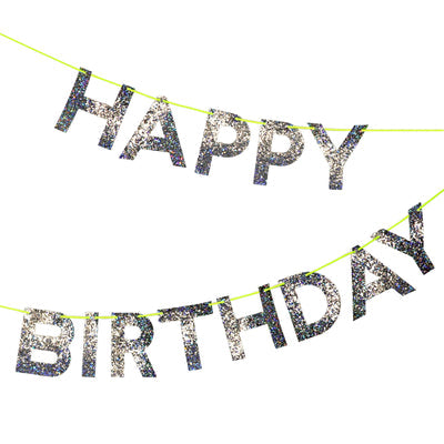 Silver Glitter Happy Birthday Garland