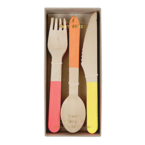 Wooden Cutlery Set - Neon Dipped