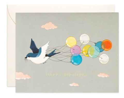 Swallow & Balloons Birthday Card