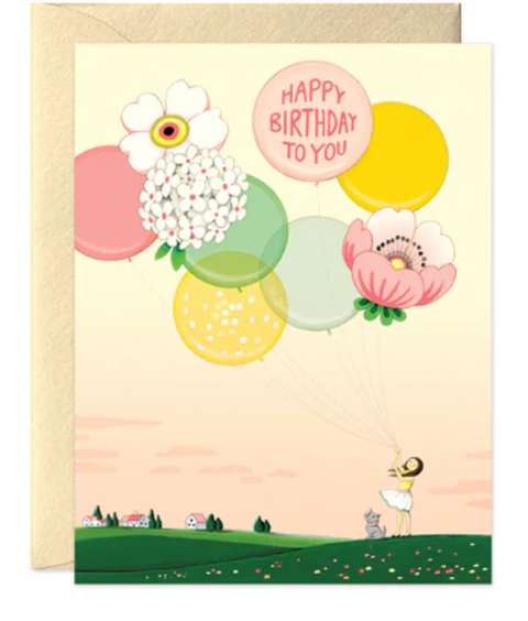 Floral Balloons Birthday Card