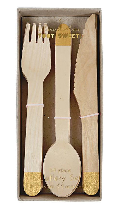 Wooden Cutlery Set - Gold Dipped
