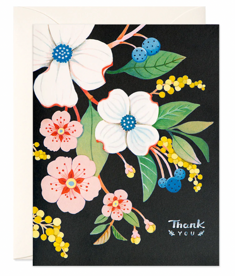 Navy Floral Thank You Card