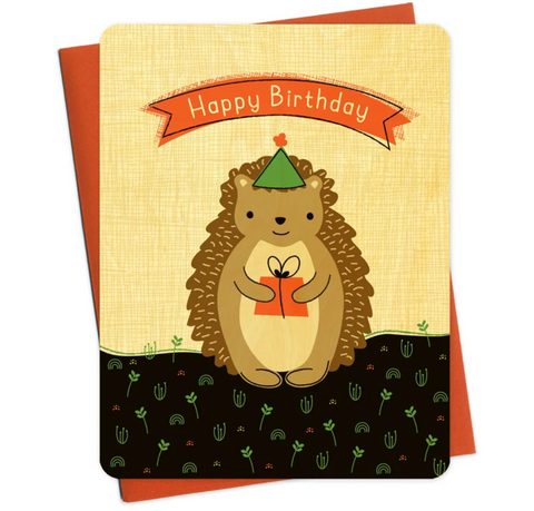 Hedgehog Gift Wooden Birthday Card
