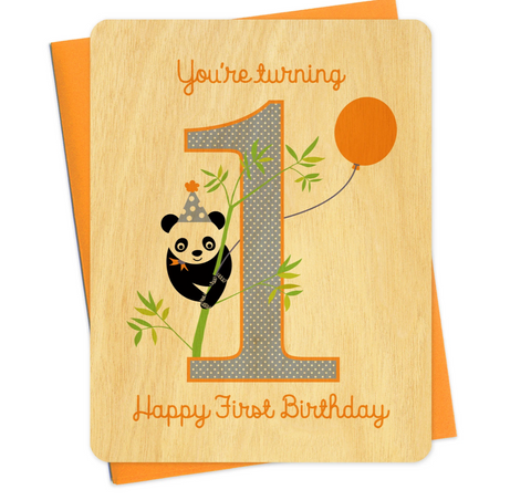 One Panda Wooden Birthday Card