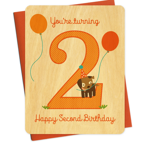 Two Pup Wooden Birthday Card