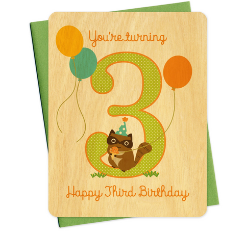 Three Raccoon Wooden Birthday Card