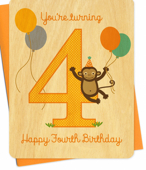 Four Monkey Wooden Birthday Card