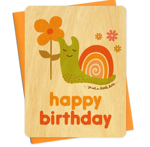 Belated Snail Wooden Birthday Card