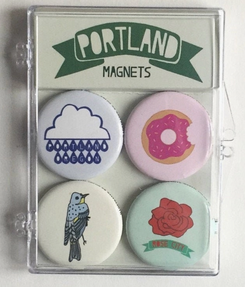 Rose and Bird Portland Oregon Magnet Set