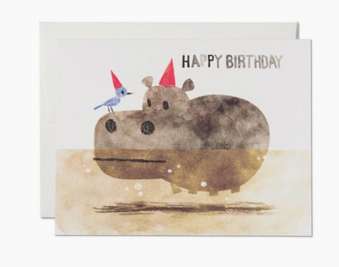Bird and Hippo Birthday - Greeting Cards