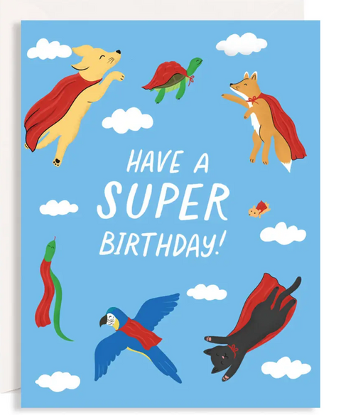 Superhero Birthday Animals  Single Card