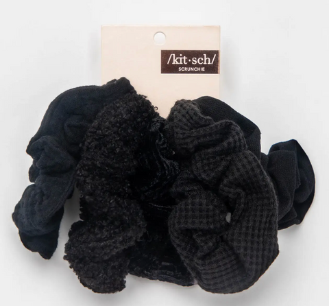 Assorted Textured Scrunchies 5pc - Black