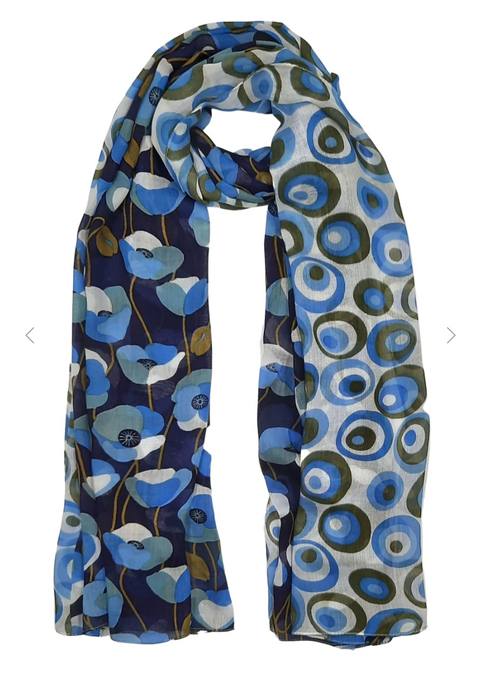 Flowers and Circles Navy Scarf